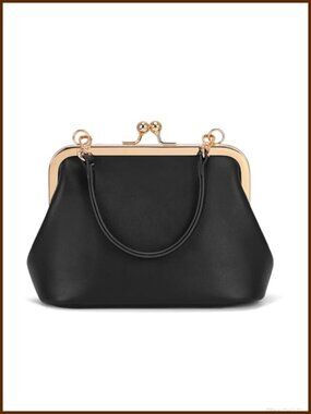 PU Leather Kiss Lock Crossbody Bag Mini Top Handle Evening Clutch Purse